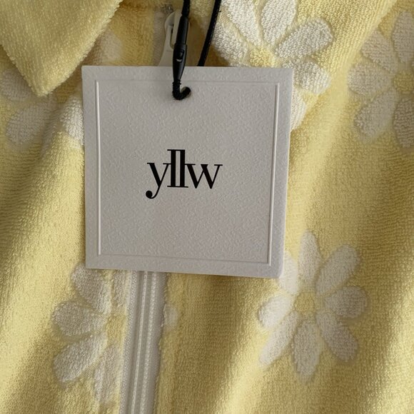 YLLW The Label Jette Zip Vest Yellow Floral Terrycloth Top NWT - Picture 6 of 8